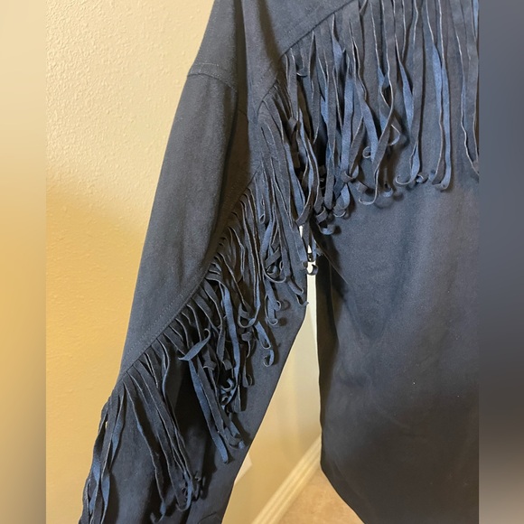 Velvet Heart black suede like fringed blouse size medium - Picture 3 of 5